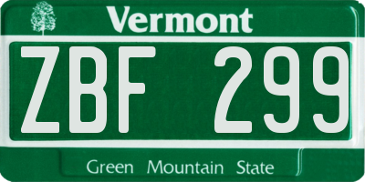 VT license plate ZBF299