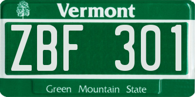 VT license plate ZBF301