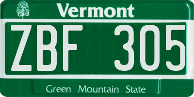 VT license plate ZBF305