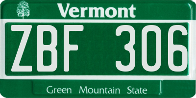 VT license plate ZBF306