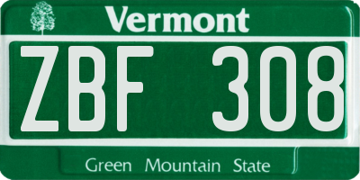 VT license plate ZBF308