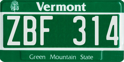 VT license plate ZBF314