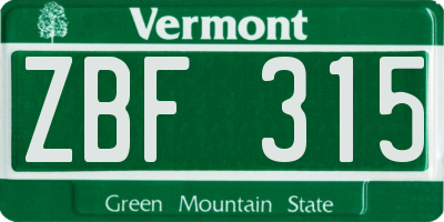 VT license plate ZBF315
