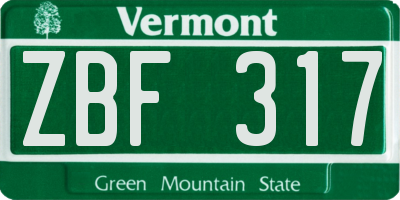 VT license plate ZBF317