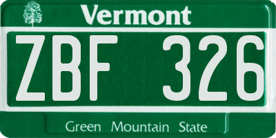 VT license plate ZBF326