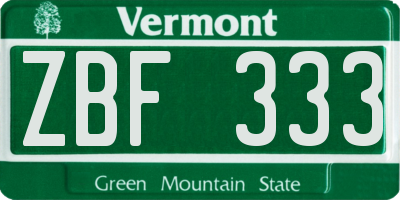 VT license plate ZBF333