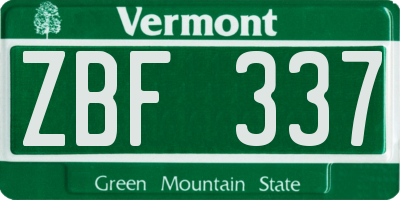 VT license plate ZBF337