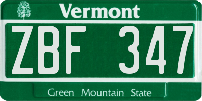 VT license plate ZBF347