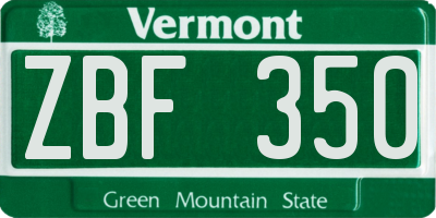 VT license plate ZBF350