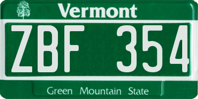 VT license plate ZBF354