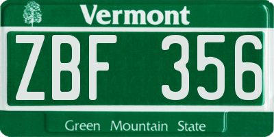 VT license plate ZBF356