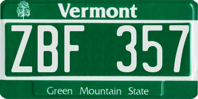 VT license plate ZBF357