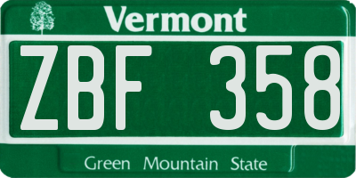 VT license plate ZBF358