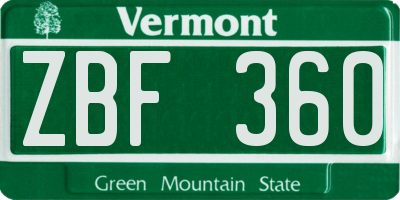 VT license plate ZBF360