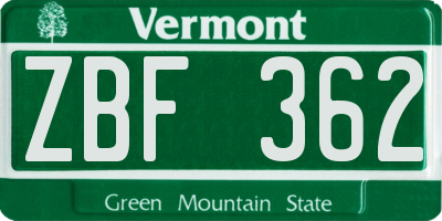 VT license plate ZBF362
