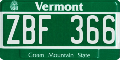 VT license plate ZBF366