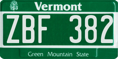 VT license plate ZBF382