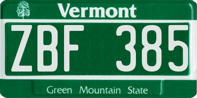 VT license plate ZBF385