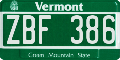 VT license plate ZBF386