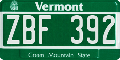 VT license plate ZBF392