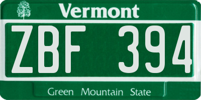 VT license plate ZBF394