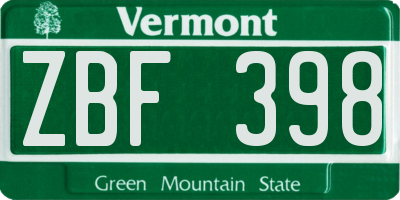 VT license plate ZBF398