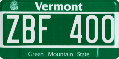 VT license plate ZBF400