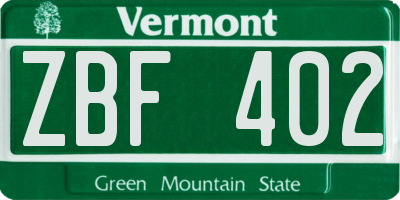 VT license plate ZBF402