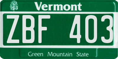 VT license plate ZBF403