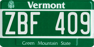 VT license plate ZBF409