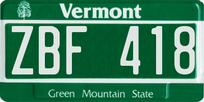 VT license plate ZBF418