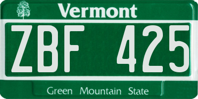 VT license plate ZBF425