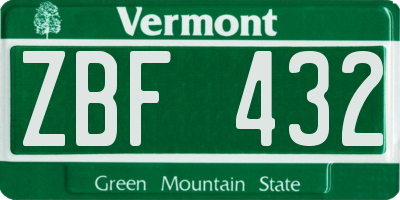 VT license plate ZBF432