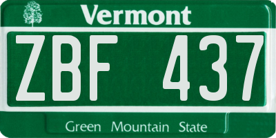 VT license plate ZBF437
