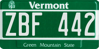 VT license plate ZBF442