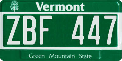VT license plate ZBF447