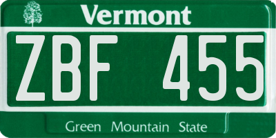 VT license plate ZBF455