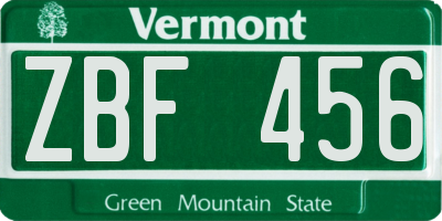 VT license plate ZBF456