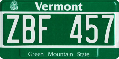 VT license plate ZBF457