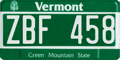VT license plate ZBF458