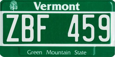 VT license plate ZBF459