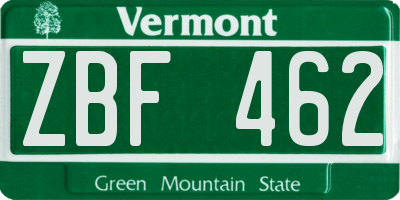 VT license plate ZBF462