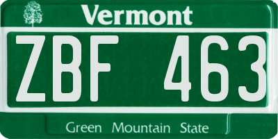 VT license plate ZBF463