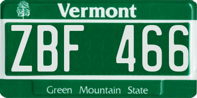 VT license plate ZBF466