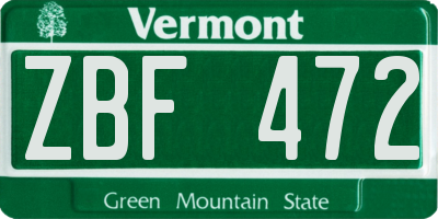 VT license plate ZBF472