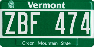 VT license plate ZBF474
