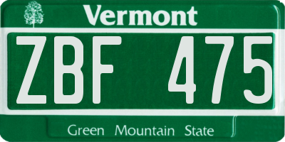 VT license plate ZBF475