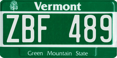 VT license plate ZBF489