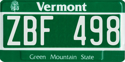 VT license plate ZBF498
