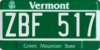VT license plate ZBF517
